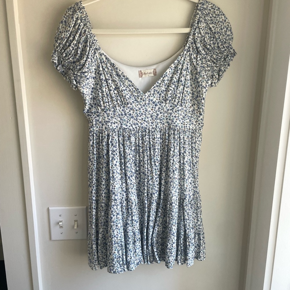 Altar'd State Blue Puff Sleeve Smocked Dress